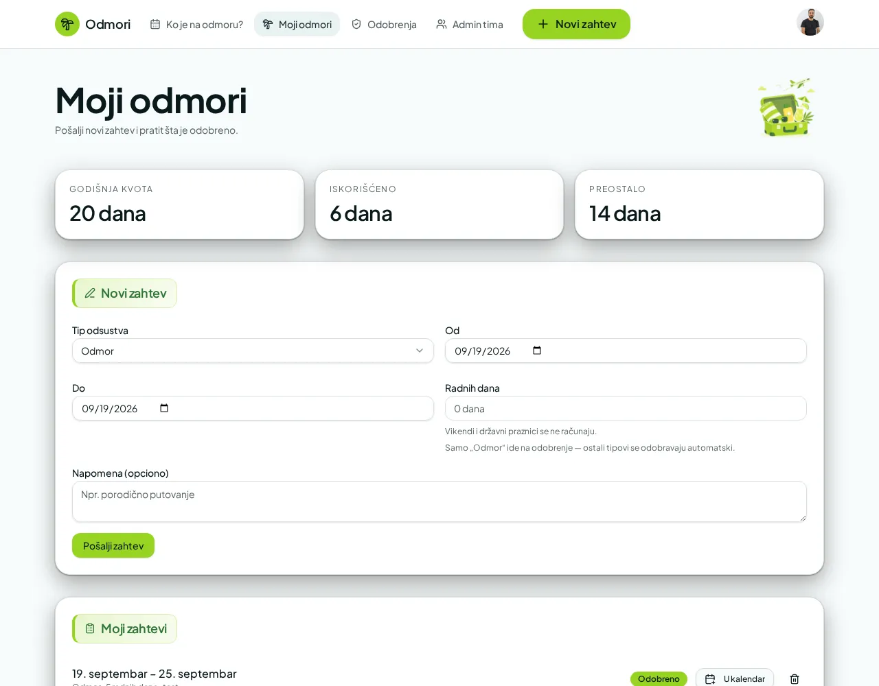 Snimak ekrana: Moji odmori